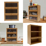 LARIDEN 3 Tiers Bamboo Storage Cabinet for Kitchen Countertop, Freestanding Pantry Cabinet with Flip-Up Door Organizer Shelf for Spice Seasoning Bottles, Plates, Cups Storage Cabinet LARIDEN