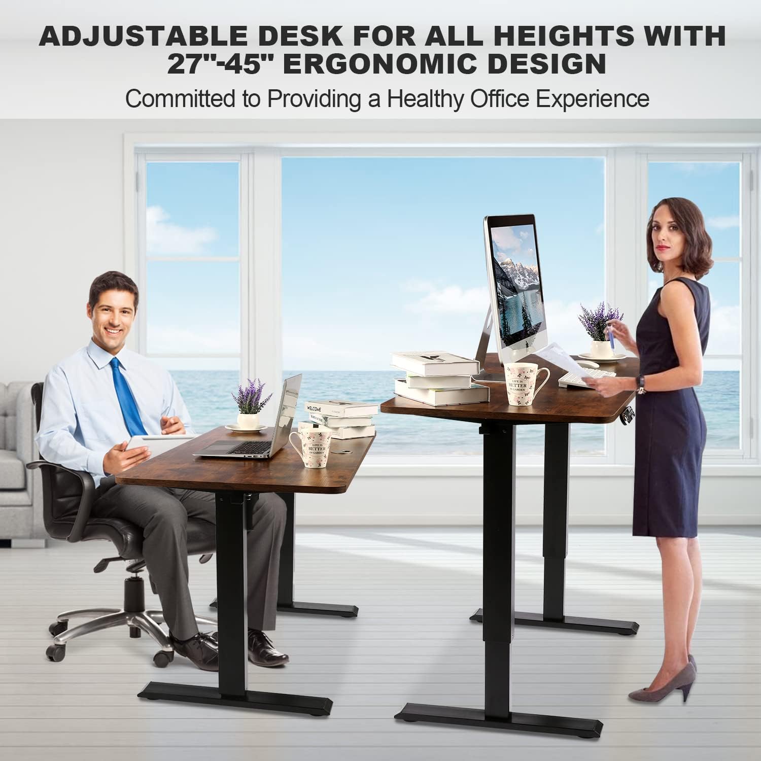 Legooin Electric Standing Desk, 55 x 24 in Adjustable Height Sit Stand up Desk, Sit Stand Home Office Computer Desk with Oversized Mouse Pad(Brown) - WoodArtSupply