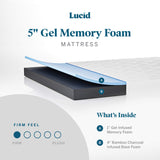 LUCID 5 Inch Memory Foam Bamboo Charcoal Mattress and 9 Inch Steel Foldable Queen Box Spring Foundation with Center Support Bolts and Cover LUCID