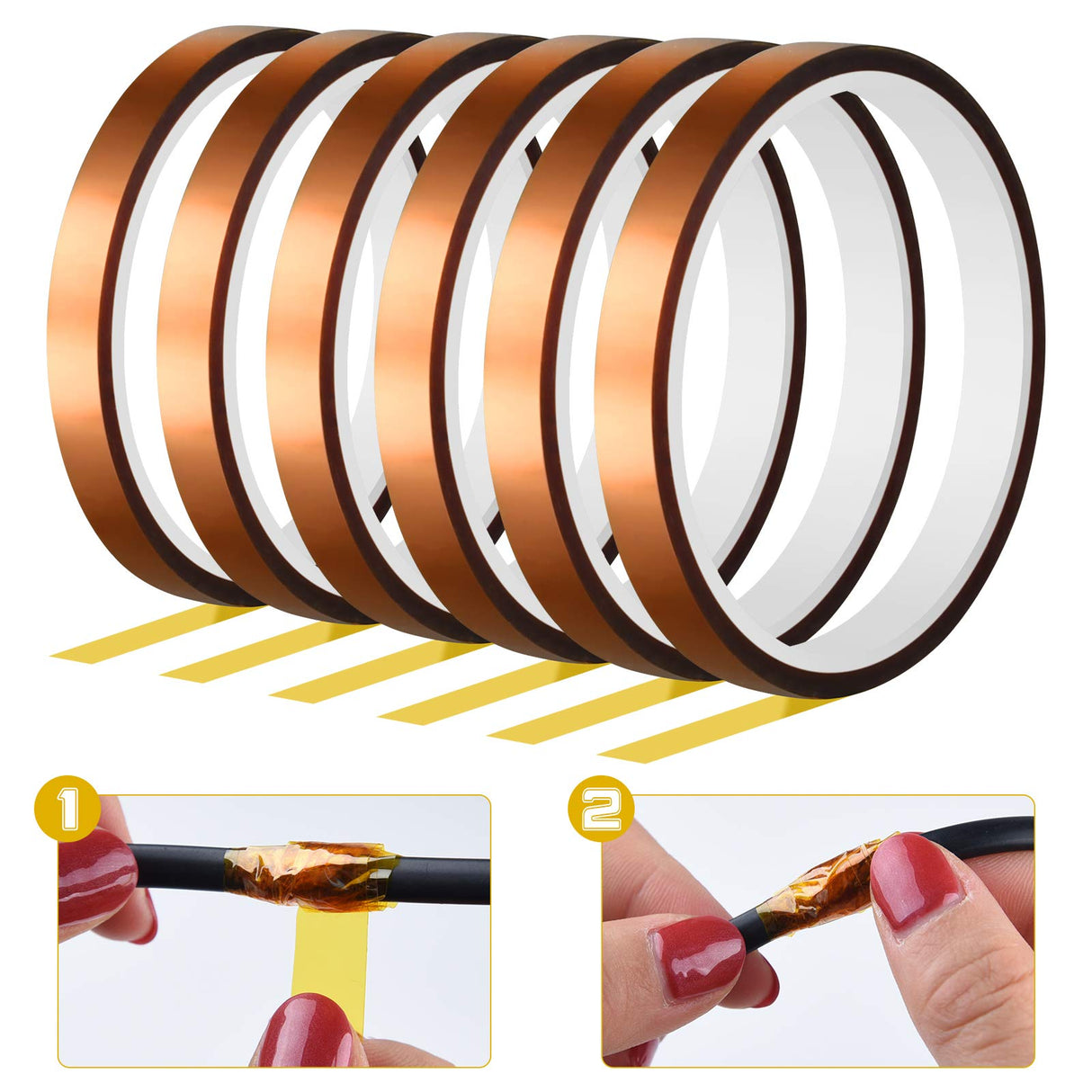 FEPITO 6 Rolls Heat Tape for Heat Press Resistant Temperature Polyimide Tape,Ideal Solution for Heat Transfer,Sublimation,Heat Vinyl Press,3D Printing Electronics,Soldering,Circuit Board and More FEPITO