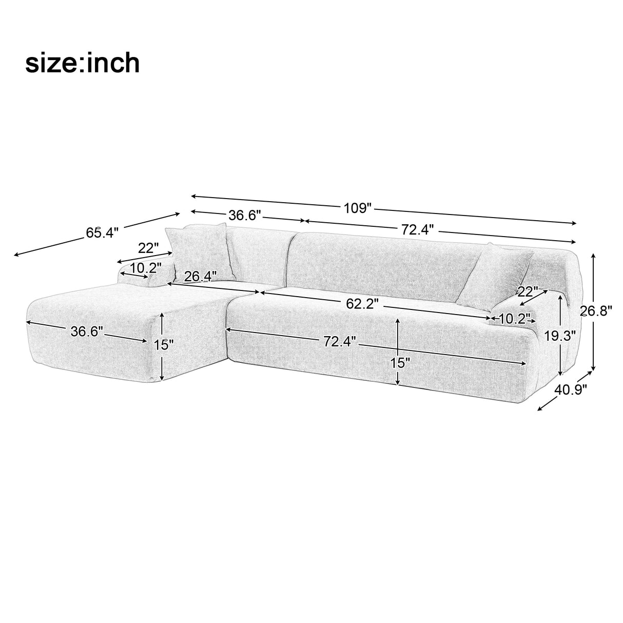 P PURLOVE Modern L-Shape Modular Sectional Sofa,Simplified Style Upholstered Sectional Sofa Couch,2 Piece Free Combination Sofa for Living Room P PURLOVE