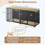EBE Dog Crate Furniture, 71.6'' Metal Steel Frame Double Dog Kennel with 2 Rooms and Removable Divider, Heavy Duty Dog Crate Table Indoor TV Stand for Small Medium Large Dogs Black EBE