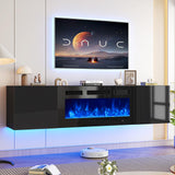 oneinmil 70" Floating TV Stand with 36" Electric Fireplace, Wall Mounted Fireplace Entertainment Center with Storage, Fire Place TV Console with, All Black oneinmil