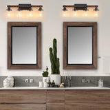 Feohak 4-Light Bathroom Vanity Light, Farmhouse Bathroom Light Fixtures Over Mirror, Rustic Industrial Wood Black Wall Lamp Sconce Light with Clear Glass Shade Feohak