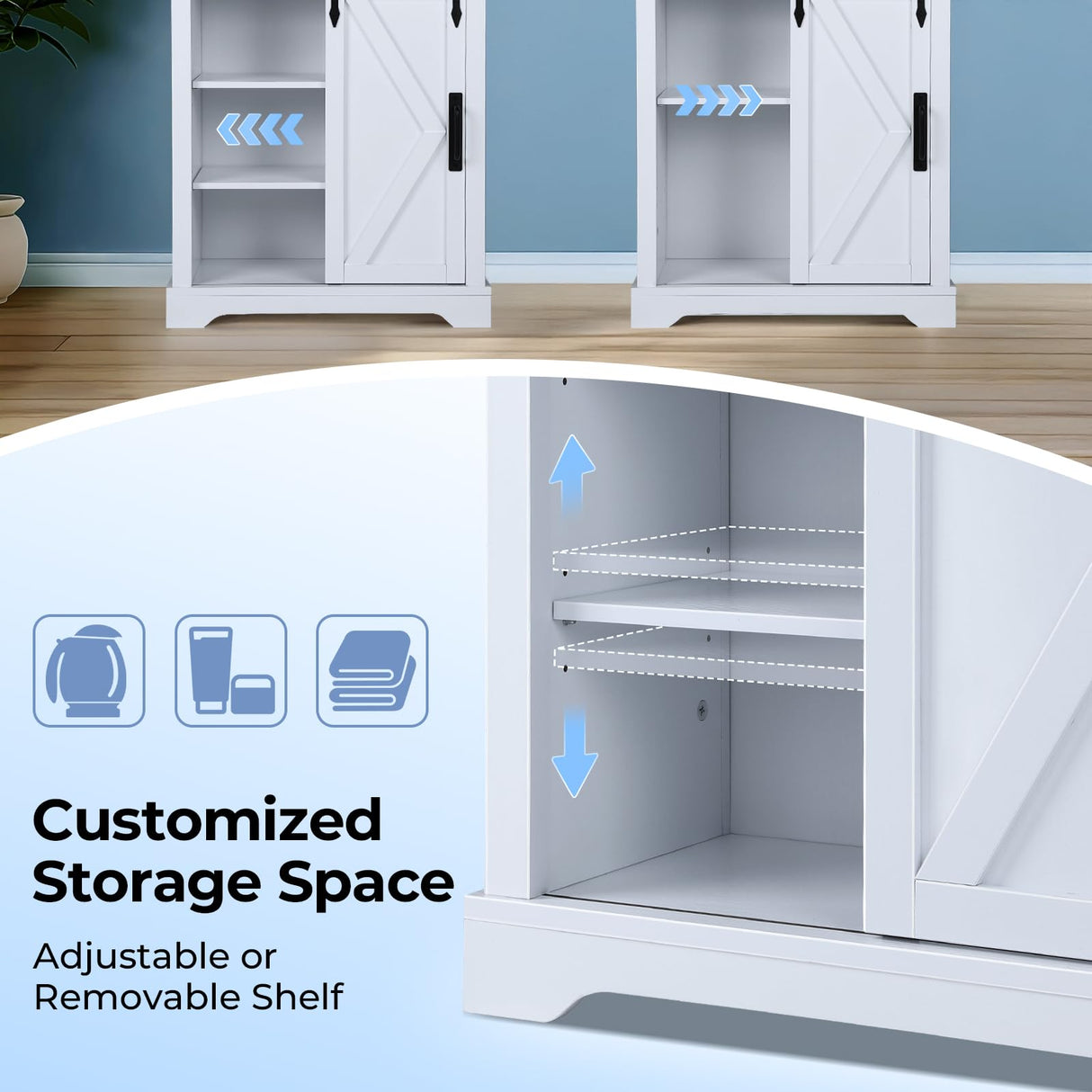 KOLIGEY Farmhouse Storage Cabinet, White Bathroom Storage Cabinet Small Hutch with Door Freestanding, for Coffee Bar, Bathroom, Laundry, Living Room, Kitchen - 24" W x 42" H KOLIGEY