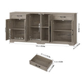 BOTLOG 71” Large Sideboard Buffet Cabinet with Storage, Farmhouse Kitchen Buffet Cabinet with Adjustable Shelves and 6 Barn Doors, Wood Coffee Wine Bar Console Table for Kitchen, Dining Room, Ash Grey BOTLOG