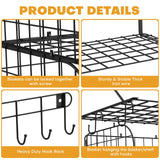 ALIESTFDNO Garage Shelves Wall Mount with Wire baskets, 8-IN-1 Heavy Duty Garage Wall Shelving with Garden Tool Rack 2pack & 6pcs Hooks, Wire Shelf Baskets Tool Shelves for Home Garage Garden Storage ALIESTFDNO