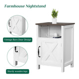 Ltysh Farmhouse Nightstand with Charging Station, Modern Bedside Table Set of 2 with Barn Door and Shelf, Rustic Sofa Side End Table Side Table, Dresser for Bedroom, Living Room (White,2) Ltysh
