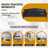 Chesterfield 3-Steater Sofa, 80" Comfy Leather Sofas Couch with Camelback for Living Room, Mid Century Modern 3 Deep Seats Couch for Apartment Bedroom, Office (PU-3-Steater Sofa, Black) SUJOUCRAFT