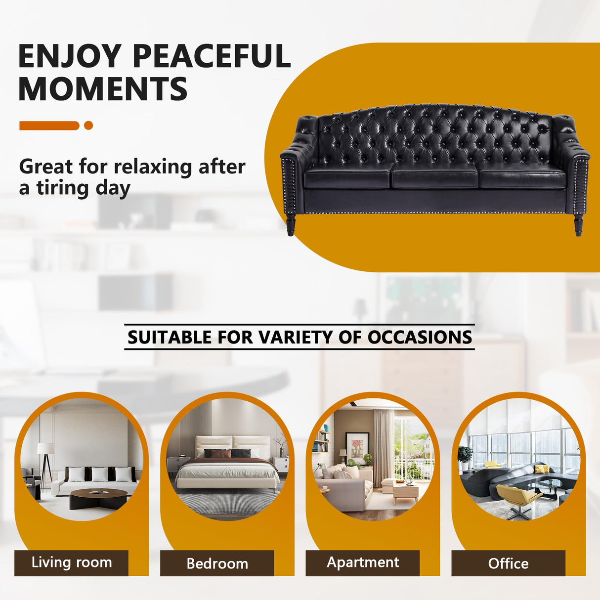 SUJOUCRAFT Chesterfield Camelback Loveseat & 3 Seater Sofa, Mid-Century Living Room Leather Upholstered Leather Sofa Sets, Sofa Couch Sectional with Deep Seat Tufted Backrest (PU-Camelback-2+3, Brown) SUJOUCRAFT