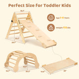 YOLEO Pikler Triangle Set, Foldable 7-in-1 Montessori Climbing Set Fun Baby Pickler-3 Piece Climbing Jungle Gym and Indoor Playground Climbing Toys for Toddlers 1-3 Inside (Natural, Standard Version) YOLEO