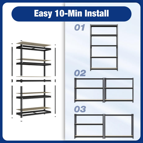 WORKPRO 5-Tier Storage Shelf, 72" H Heavy Duty Adjustable Garage Shelving Unit 2180LBS Capacity, for Basement, Kitchen, Pantry, 35.4”Wx15.7”Dx72”H, Black WORKPRO