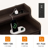 REAHOME 5 Drawer Dresser for Bedroom with Charging Station and LED Lights, Brown Chest of Drawers with Shelves, Tall Night Stand with Sturdy Steel Frame & Wood Top for Bedroom - Brown REAHOME