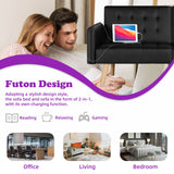 TYBOATLE Faux Leather Convertible 65'' Folding Futon Sofa Bed w/ 2 USB, Loveseat for Small Space, Apartment, Dorm, Living Room, Office, Black TYBOATLE