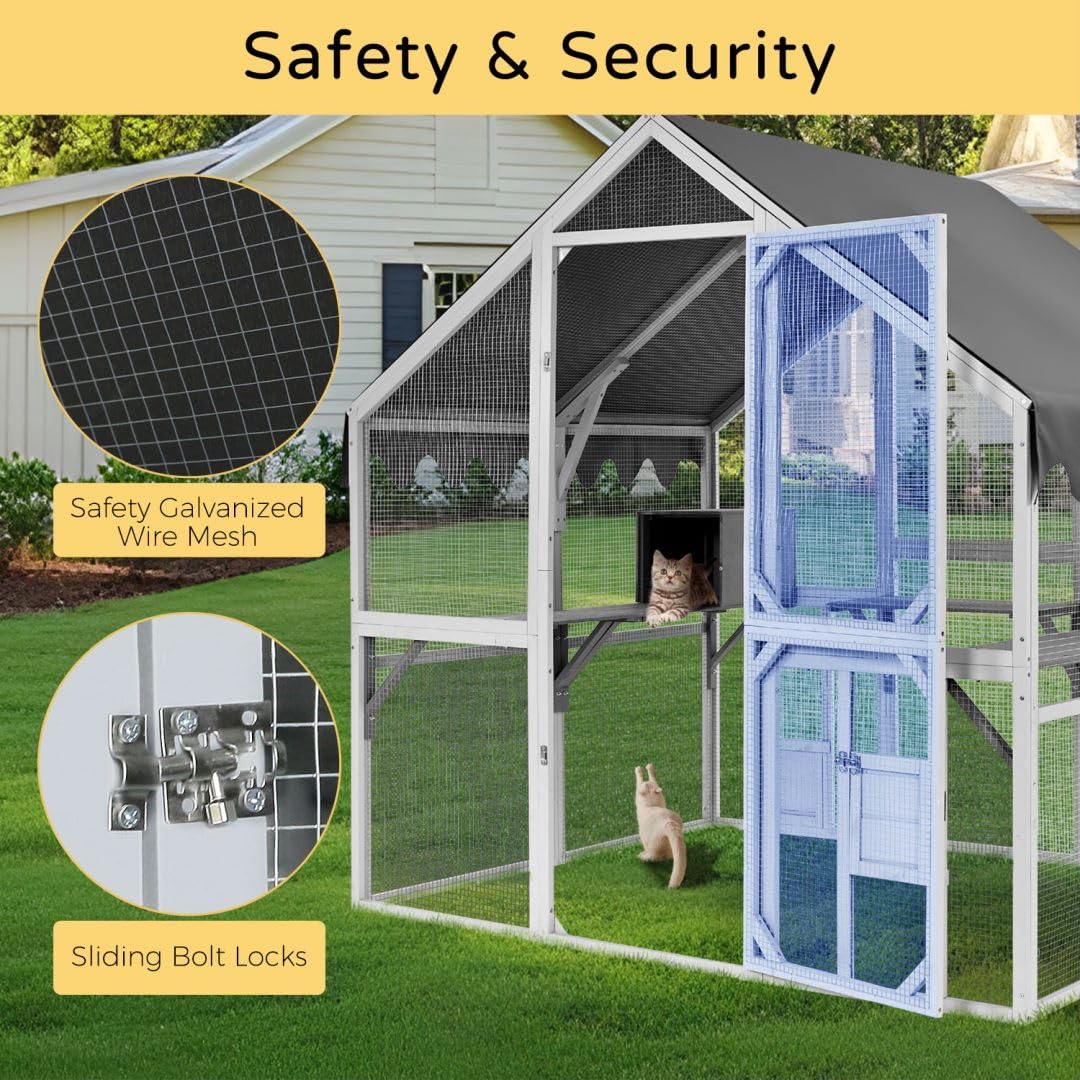 Catio Large Outdoor Cat Enclosure Wooden Kitty House Condon for Multiple Cats Run HYDRAGARDEN