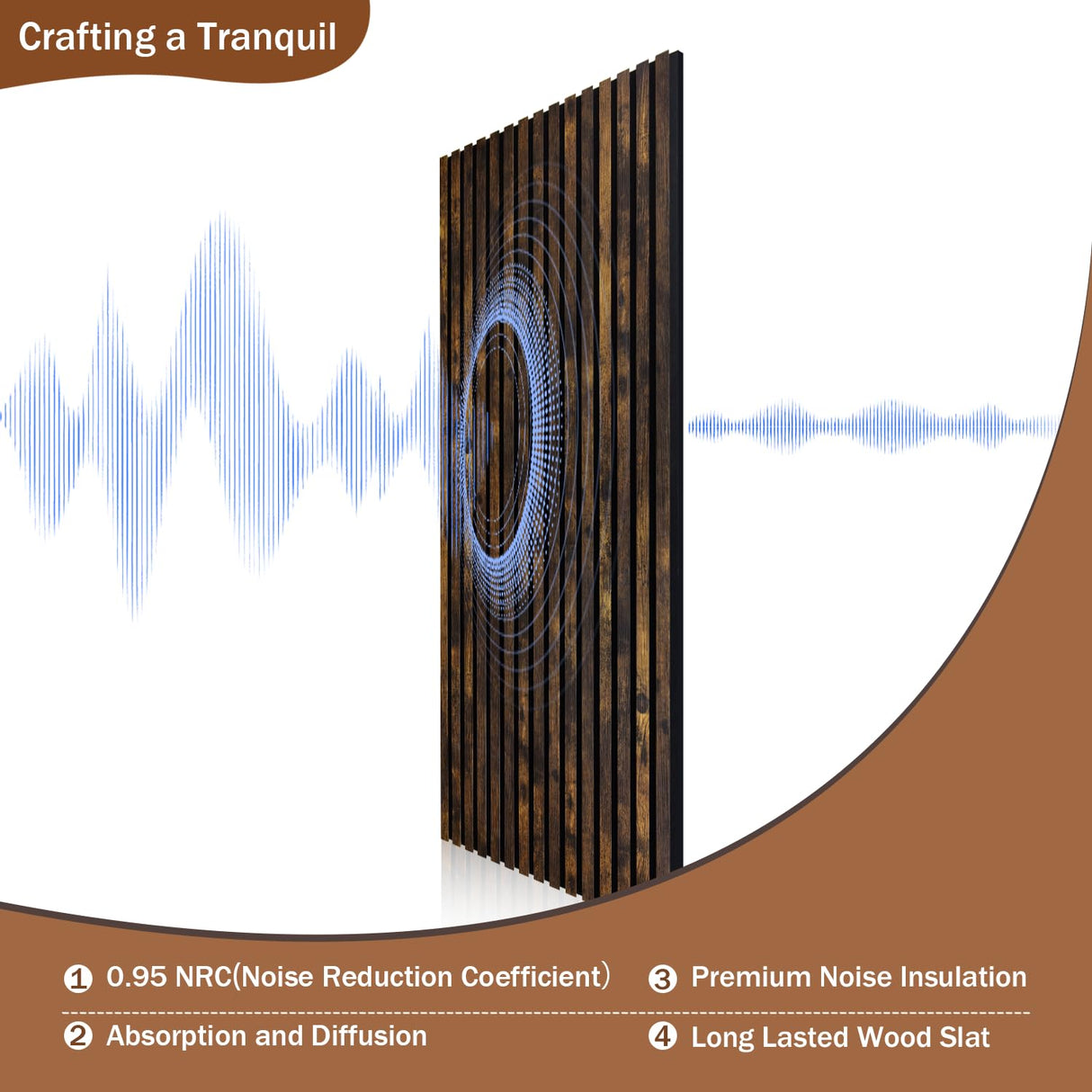 Wood Slat Wall Panel, Easy Installation, Versatile, Enhanced Acoustic Design, Suitable for Living Room, Bedroom, Kitchen & Offices, 47.2×23.6 inch, 2 Pack, Rustic Brown Mollywell