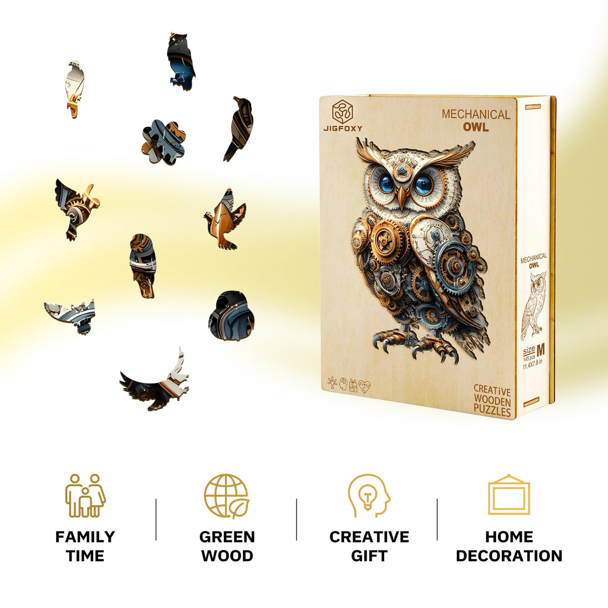 Jigfoxy Wooden Puzzles for Adults, Mechanical Owl Wood Puzzles Adult, Unique Animal Shape Wooden Jigsaw Puzzles for Adults, Birthday Gifts for Puzzle Lovers, Family(S-8.5 * 5.8in-80pcs) Jigfoxy