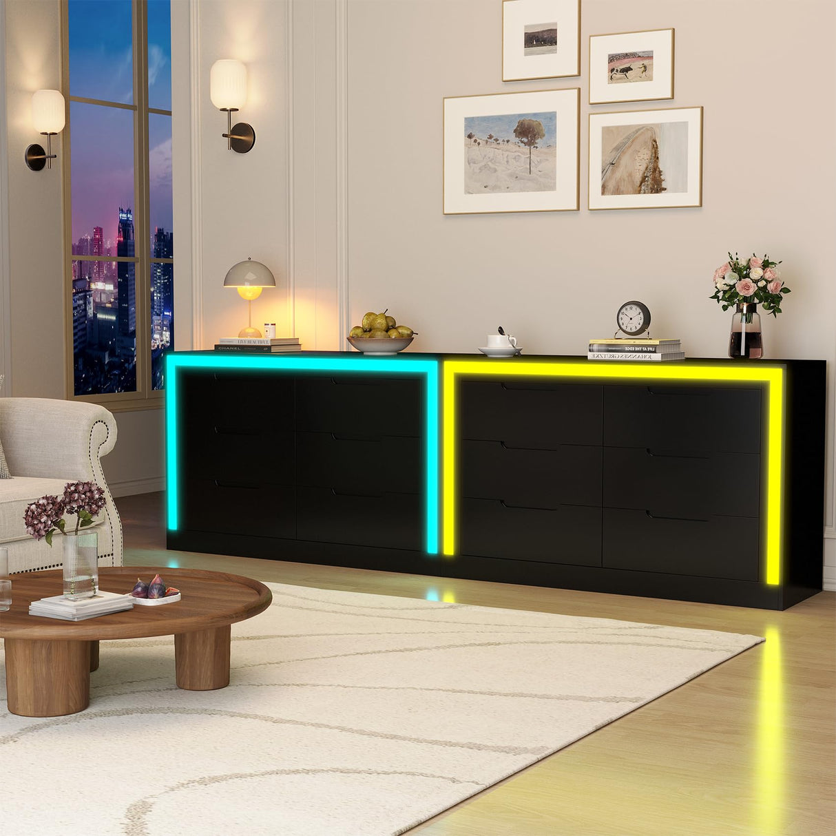 Melodyblue Dresser for Bedroom, 6 Drawer Dresser with LED Light, Black Dressers Chests of Drawers,Organizer Storage Drawers for Hallway, Entryway,Bedroom Melodyblue