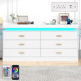 Hlivelood 6 Drawer Dresser with LED Light and Charging Station, 59" Modern Chest of Drawers for Closet, Wide Drawer Organizer Cabinet for Bedroom, Living Room, Entryway, Hallway, White Hlivelood