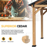 YOLENY 11' x 13' Wood Gazebo Outdoor Gazebo Spruce Wood Framed Gazebo with Black Steel Hardtop Roof for Garden, Patio, Lawns, Parties YOLENY