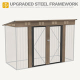 DWVO 9.1x4.2ft Large Outdoor Storage Shed, Metal Tool Sheds, Heavy Duty Tool Storage with Lockable Doors & Air Vent for Backyard Patio Lawn to Store Bikes, Tools, Lawnmowers,Brown DWVO