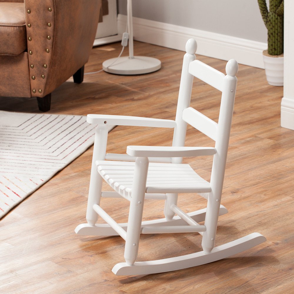 BplusZ Child's Rocking Chair for Patio, Porch, Outdoor & Indoor Use - Compact Small Wooden Rocker for Kids Ages 3-6, White