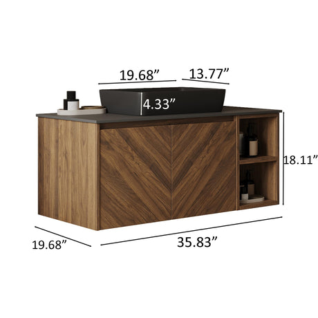 FHKJ 36 Inch Floating Bathroom Vanity with Sink Combo, Modern Wall Mounted Vanity Bathroom Storage Cabinet with Sintered Stone Top Ceramic Basin, Open Shelf FHKJ