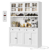 HOSTACK 75.4" Tall Kitchen Pantry Cabinet with Charging Station, Modern White Kitchen Hutch with Microwave Stand and Wine Racks, Large Food Pantry Storage Cabinet with Glass Doors and Drawers, White HOSTACK
