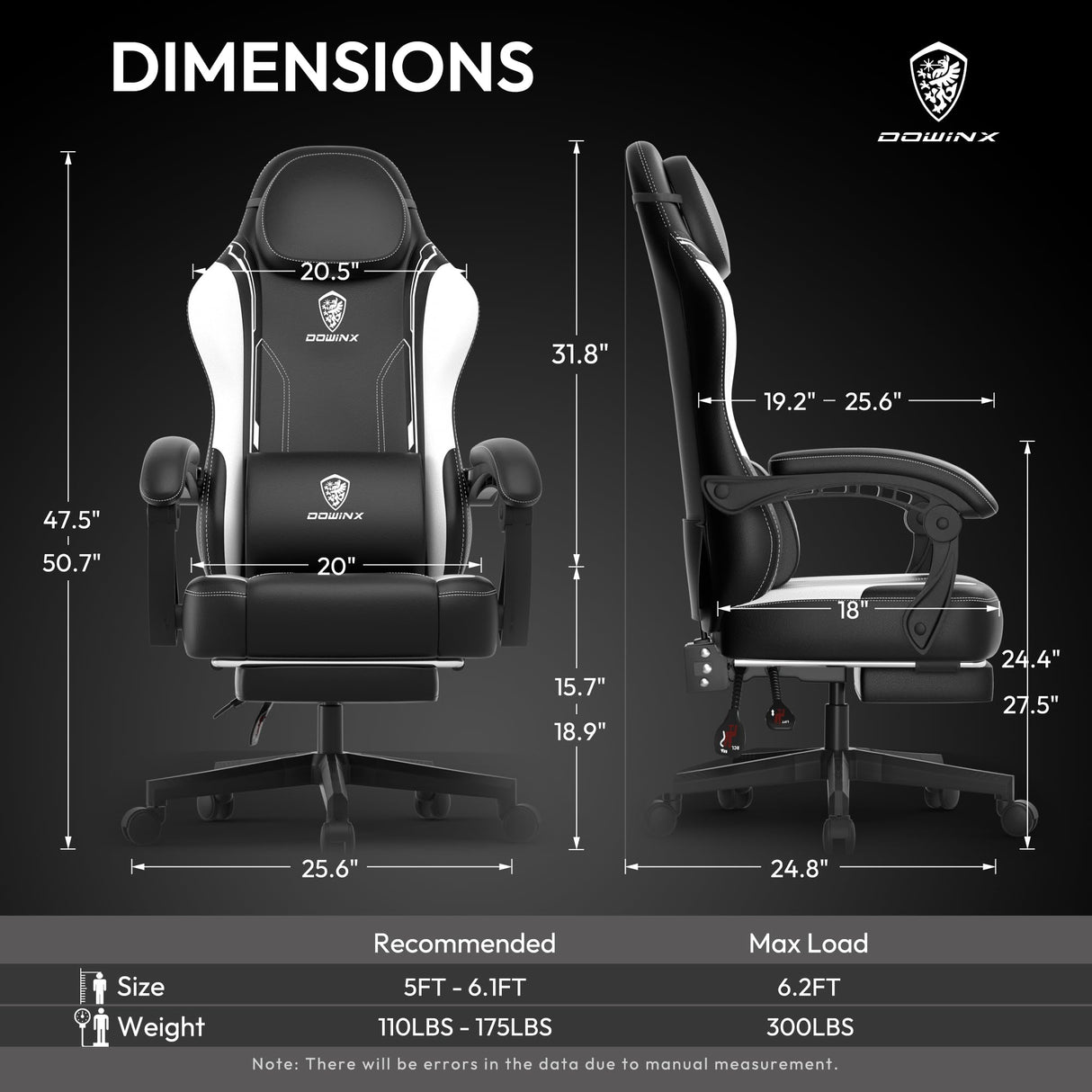 Dowinx Gaming Chair with Pocket Spring Cushion for Adults, Ergonomic Computer Chair with Footrest and Massage Lumbar Support, High Back Leather Game Chair for Office, Gaming, 300LBS, White Dowinx