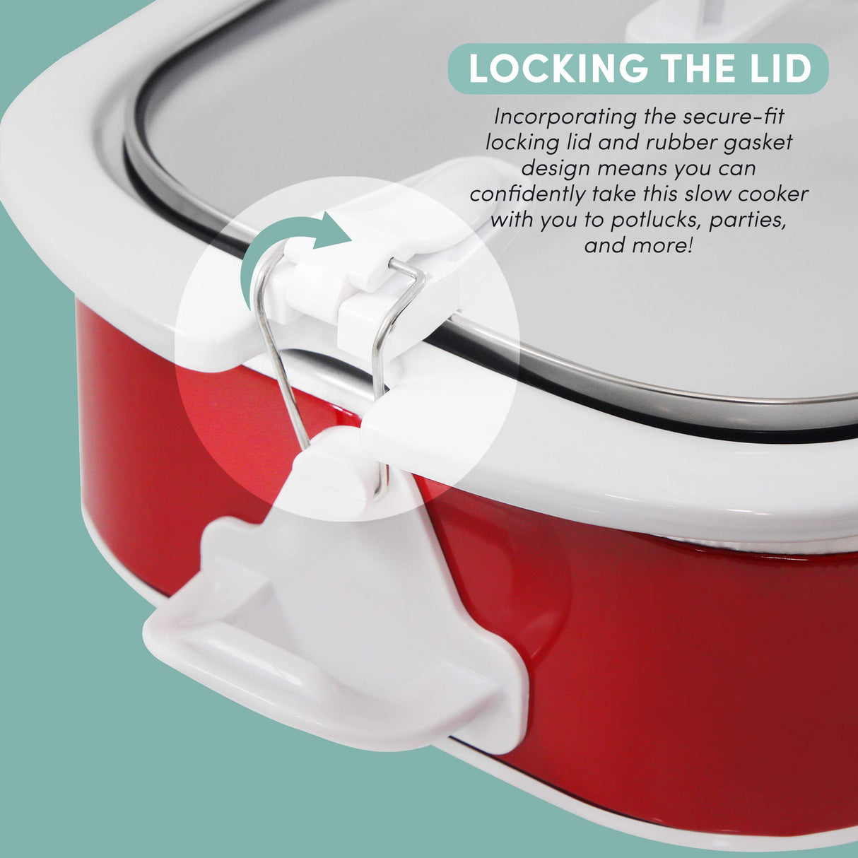 Elite Gourmet MST-5240 Casserole Crock Slow Cooker, Locking Lid Adjustable Temperature Keep Warm Oven & Dishwasher-Safe Casserole Pan, 3.5Qt Capacity, Red Elite Gourmet