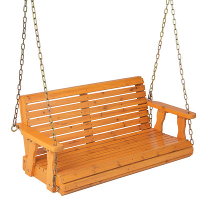 Giantex Wooden Porch Swing 2 Seat - Outdoor Swinging Chairs with Hanging Chains, 600 lbs Weight Capacity, 4 FT Finished Fir Wood Bench Swing for Patio, Outside, Garden, Lawn, Backyard (Orange - WoodArtSupply