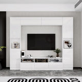 TAMUNE Large Entertainment Center with Bookshelves, High Gloss Wall Unit TV Stand, Modern Media Center with Shelves and Drawers, Doors, for Living Room White 11.8”D x 94.5”W x 78.7”H TAMUNE