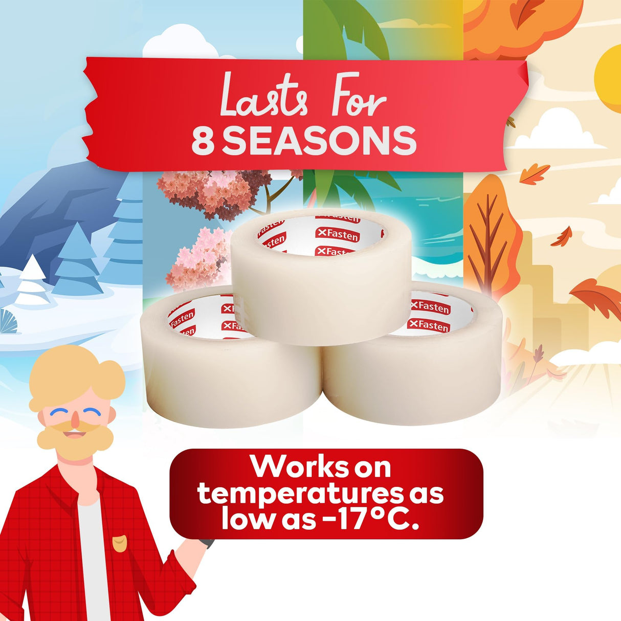 XFasten Transparent Window Weather Sealing Tape, 2-Inch x 30 Yards (50.8mm x 27.43m), Clear Window Draft Isolation Sealing Film Tape, No Residue XFasten