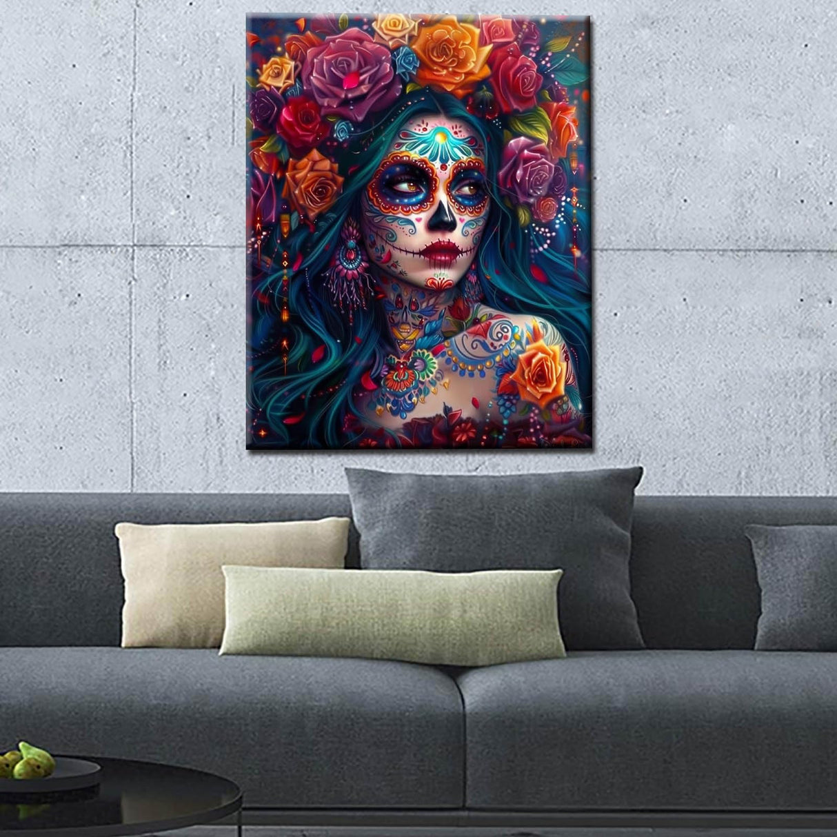 Skeleton Makeup Paint by Numbers Kits for Adult Day of The Dead Halloween Woman Painting Kits Sugar Skull Paint by Numbers Kits on Canvas Perfect for Gift Home Wall Decor Without Framed 16''W x 20''H Aihonmin