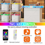 PAKASEPT Reception Desk with LED Lights, 55-Inch Front Counter Table with Lockable Drawer & Glass Display Shelf, Reception Room Table with Cable Grommet for Checkout, Lobby, Beauty Salon PAKASEPT