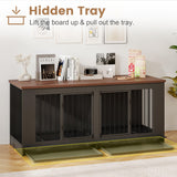 Large Dog Crate Furniture - Indoor Wooden Furniture Style Dog Kennel - Heavy Duty Decorative Dog Crate Table with Tray and Removable Divider - 75" L x 27.6" W x 32.7" H, Black A6HOM