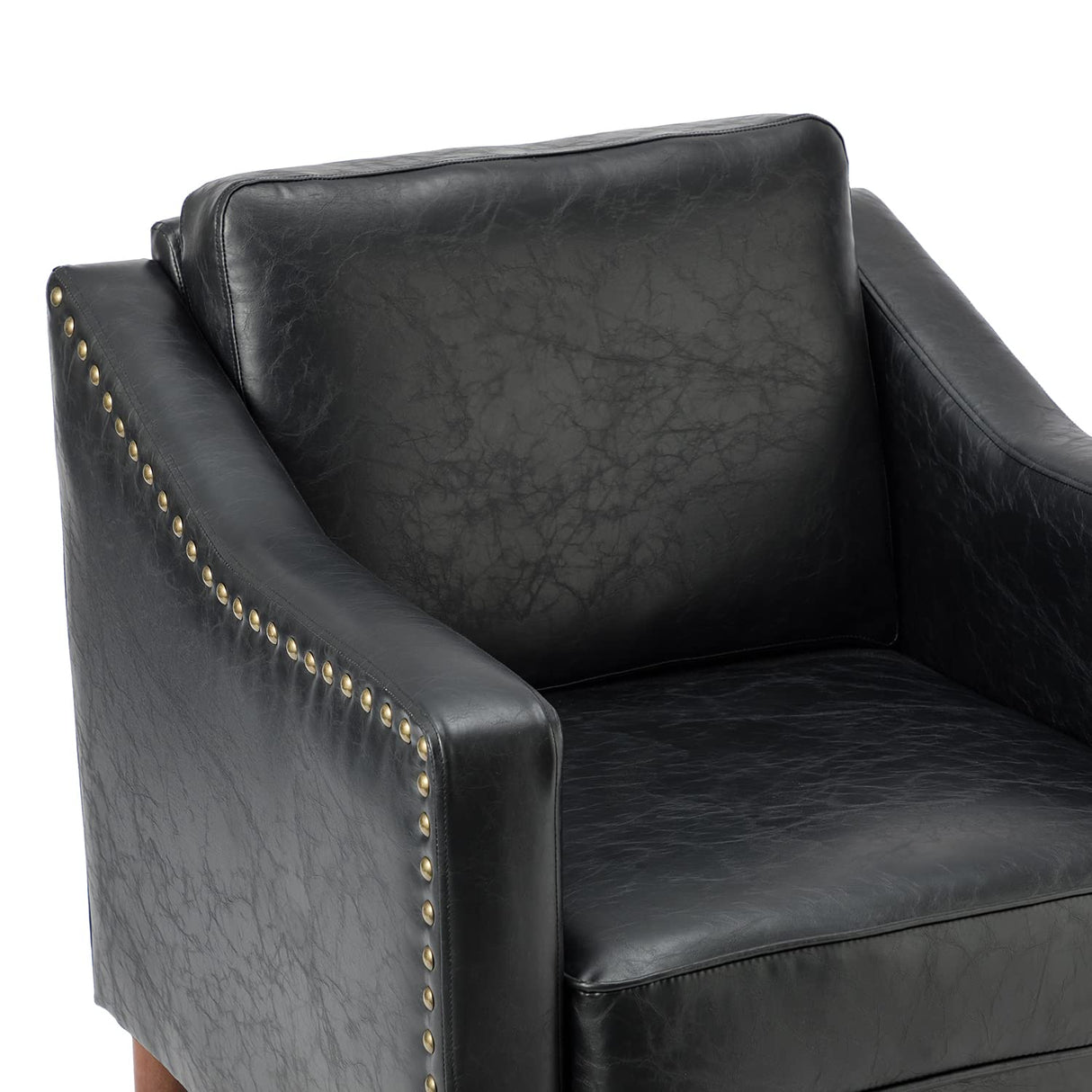 HULALA HOME Faux Leather Accent Armchair with Back & Seat Cushions, Traditional Club Chair with Nailhead Trim, Comfy Upholstered Sofa Chair for Bedroom & Living Room, Black HULALA HOME