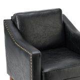 HULALA HOME Faux Leather Accent Armchair with Back & Seat Cushions, Traditional Club Chair with Nailhead Trim, Comfy Upholstered Sofa Chair for Bedroom & Living Room, Black HULALA HOME