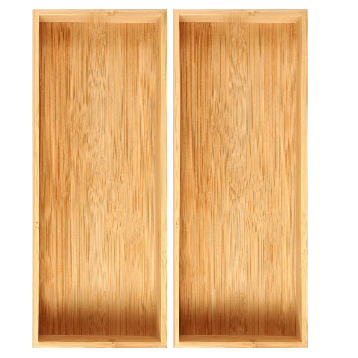 Fabsome Kitchen Utensil Drawer Organizer, Bamboo Silverware Cutlery Flatware Organizer Bins, Wooden Container Storage Trays for Bathroom Vanity Junk Drawer, 15" x 6" Set of 2 Fabsome