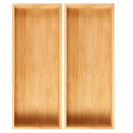 Fabsome Kitchen Utensil Drawer Organizer, Bamboo Silverware Cutlery Flatware Organizer Bins, Wooden Container Storage Trays for Bathroom Vanity Junk Drawer, 15" x 6" Set of 2 Fabsome