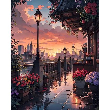 City View Paint by The Numbers for Adults,Oil Paint by Numbers for Adults Streetscape,Painting by Numbers Sunset,DIY Acrylic Paint by Number on Canvas,Creative Home Wall Decor Gifts 16x20inch PHANTASYART