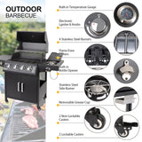 Propane Gas Grill 4 Burners with Side Burner Freestanding Grill Cart with Wheels for Outdoor Garden Cooking Barbecue Grill, Black Polar Aurora