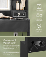 VASAGLE Vanity Desk with Power Outlets, Makeup Vanity with Mirror and Lights, Upholstered Vanity Stool, Dimmable LED Lights, 6 Compartments, 2 Drawers, for Bedroom, Ink Black URDT031B01 VASAGLE