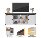 GarveeHome 70 in Farmhouse TV Stand for 75 in TVs, Modern Entertainment Center with Sliding Barn Doors, Modern Media TV Console Table, Wood Long TV Stand for Living Room GarveeHome