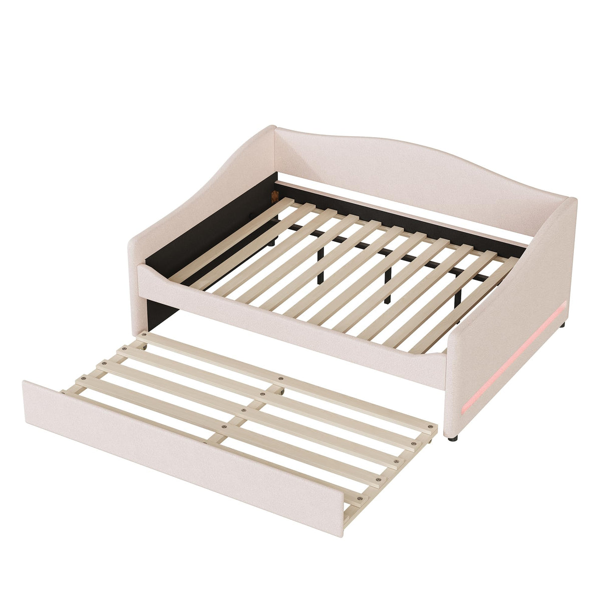 Full Size Upholstered Daybed with Trundle,Teddy Fleece Full Daybed Frame,Full Day Bed with LED Light,Tufted Sofa Bed Daybed for Bedroom,Living Room,Guest,Beige Bellemave