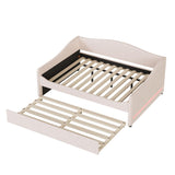 Full Size Upholstered Daybed with Trundle,Teddy Fleece Full Daybed Frame,Full Day Bed with LED Light,Tufted Sofa Bed Daybed for Bedroom,Living Room,Guest,Beige Bellemave