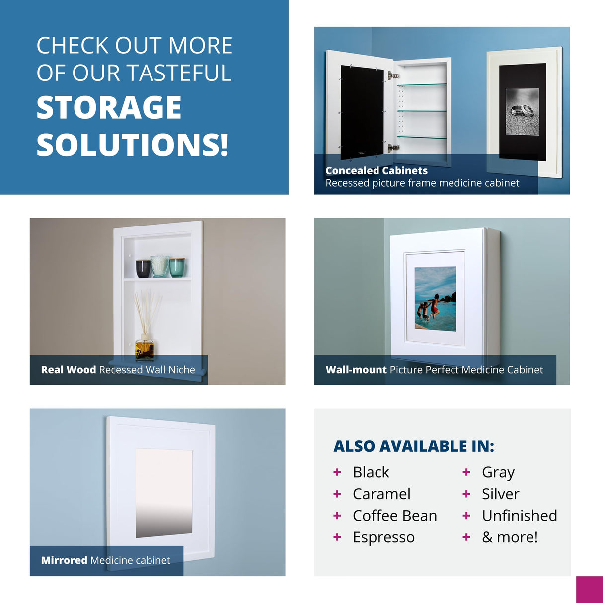 Fox Hollow Furnishings 14x18 Aiden Recessed Wall Niche Medicine Cabinet Replacement, in The Wall Bathroom Cabinet Insert Shelf/Shelves, Made in North America, Real Wood, NO MDF, Plain, White Fox Hollow Furnishings