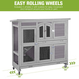 GUTINNEEN Rabbit Hutch Indoor Outdoor Bunny House Guinea Pig Cage on Wheel with Plastic Tray 47inch GUTINNEEN