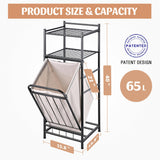 PLKOW Tilt Out Laundry Hamper with Shelf, Laundry Basket Laundry Hamper Cabinet with Removable Liner Bag, 65 Liter, 15.8L x 15.8W x 40H Inch PLKOW