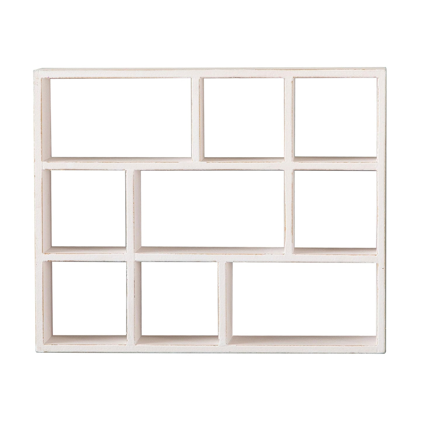 SOFE Small White Shadow Box with Shelves, Wall Shelving Unit 9-Compartments, Freestanding or Wall Mounted Curio Cabinet, Knick Knack Display Shelf, Wood Floating Cube Shelves for Wall, Collectibles